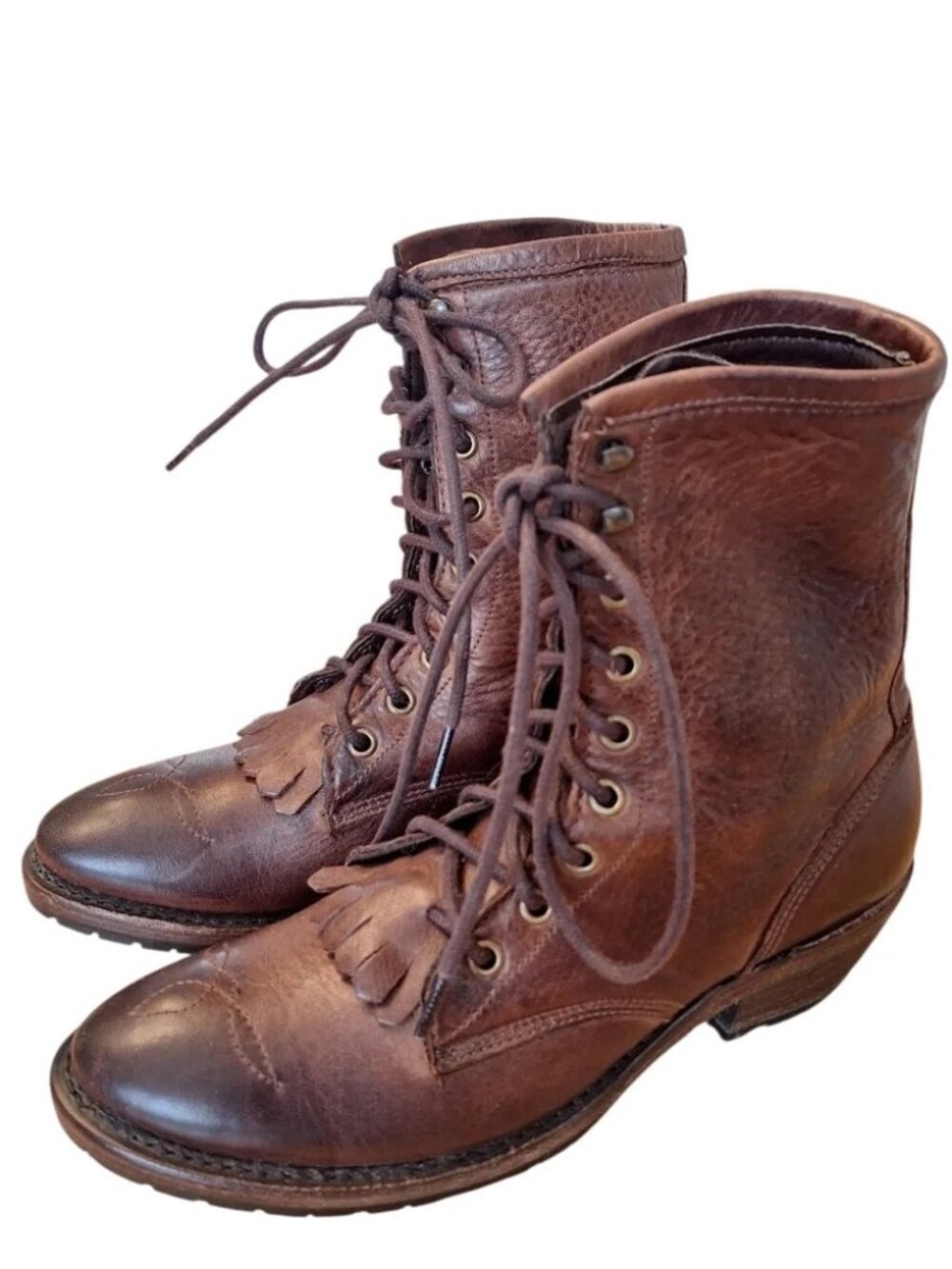 Vintage Shoe Company Women's Brown Leather Vintage Lace Up Kiltie Boots sz8